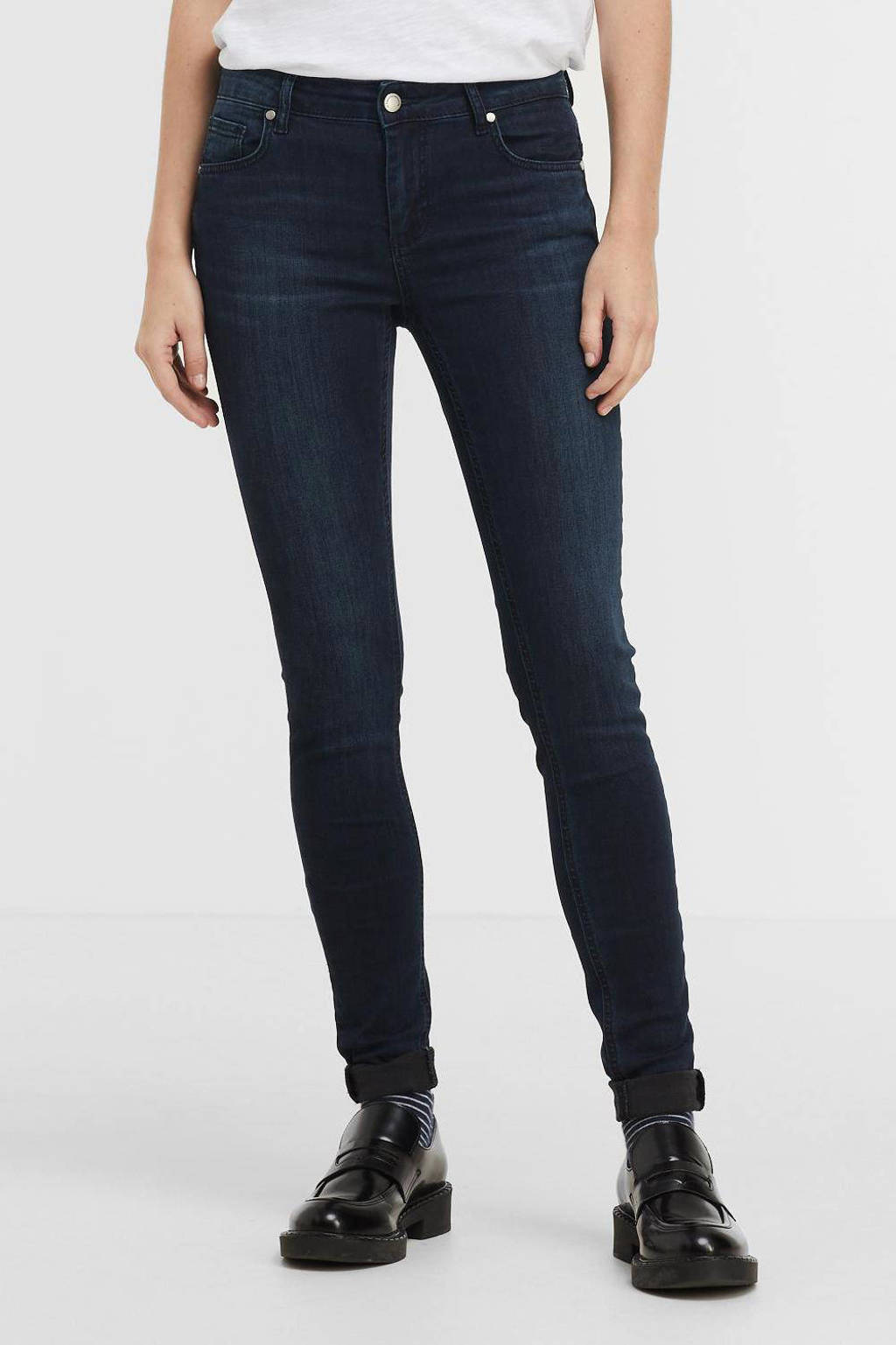 Donkerblauwe dames My Essential Wardrobe skinny jeans Celina vintage wash van stretchdenim met regular waist en rits- en knoopsluiting