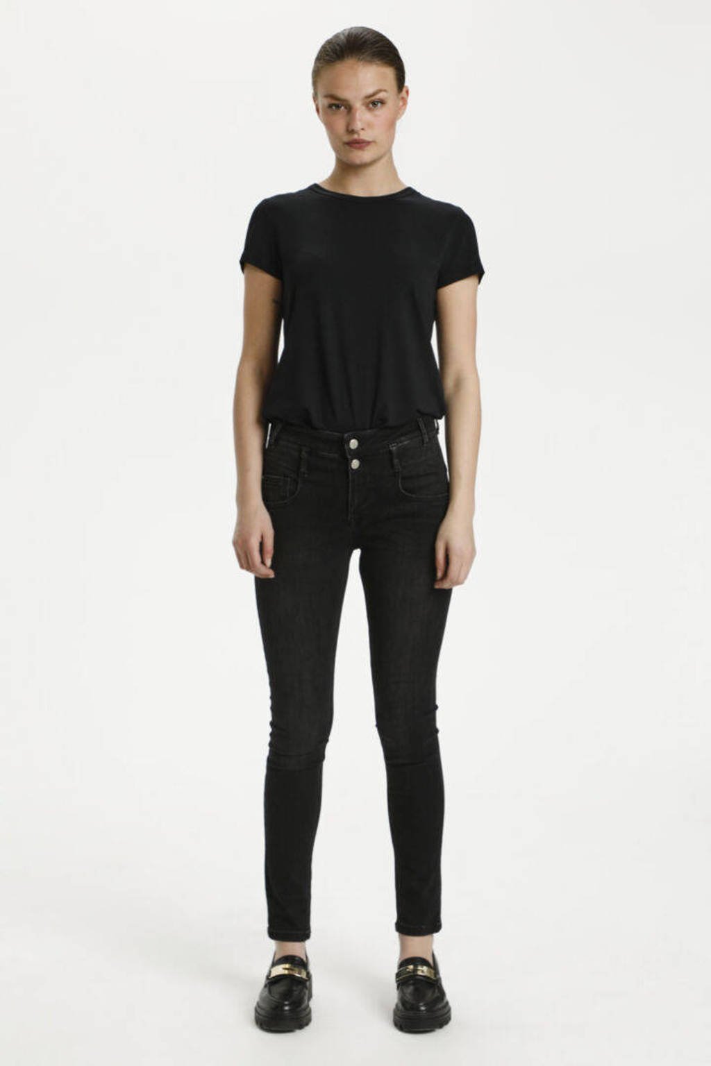 Zwarte dames My Essential Wardrobe slim fit jeans van stretchdenim met regular waist
