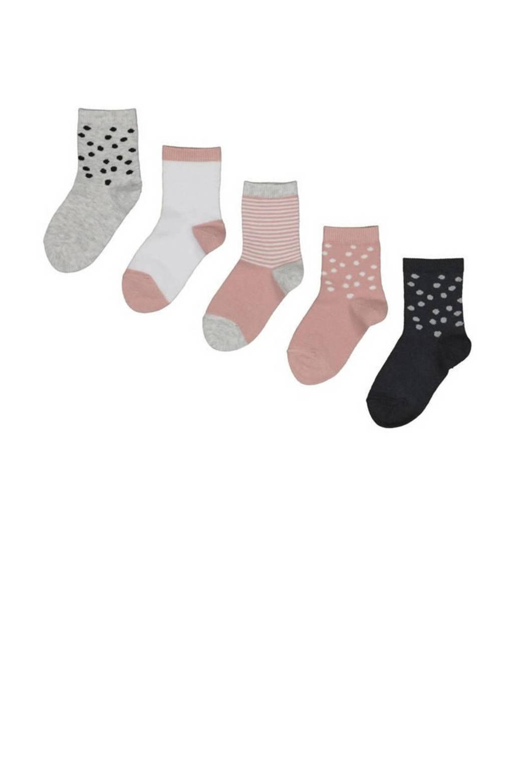 HEMA sokken - set van 5 roze/wit/zwart, Roze/wit/grijs/zwart
