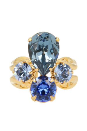 met goud vergulde ring met Swarovski kristallen Blue Beetle
