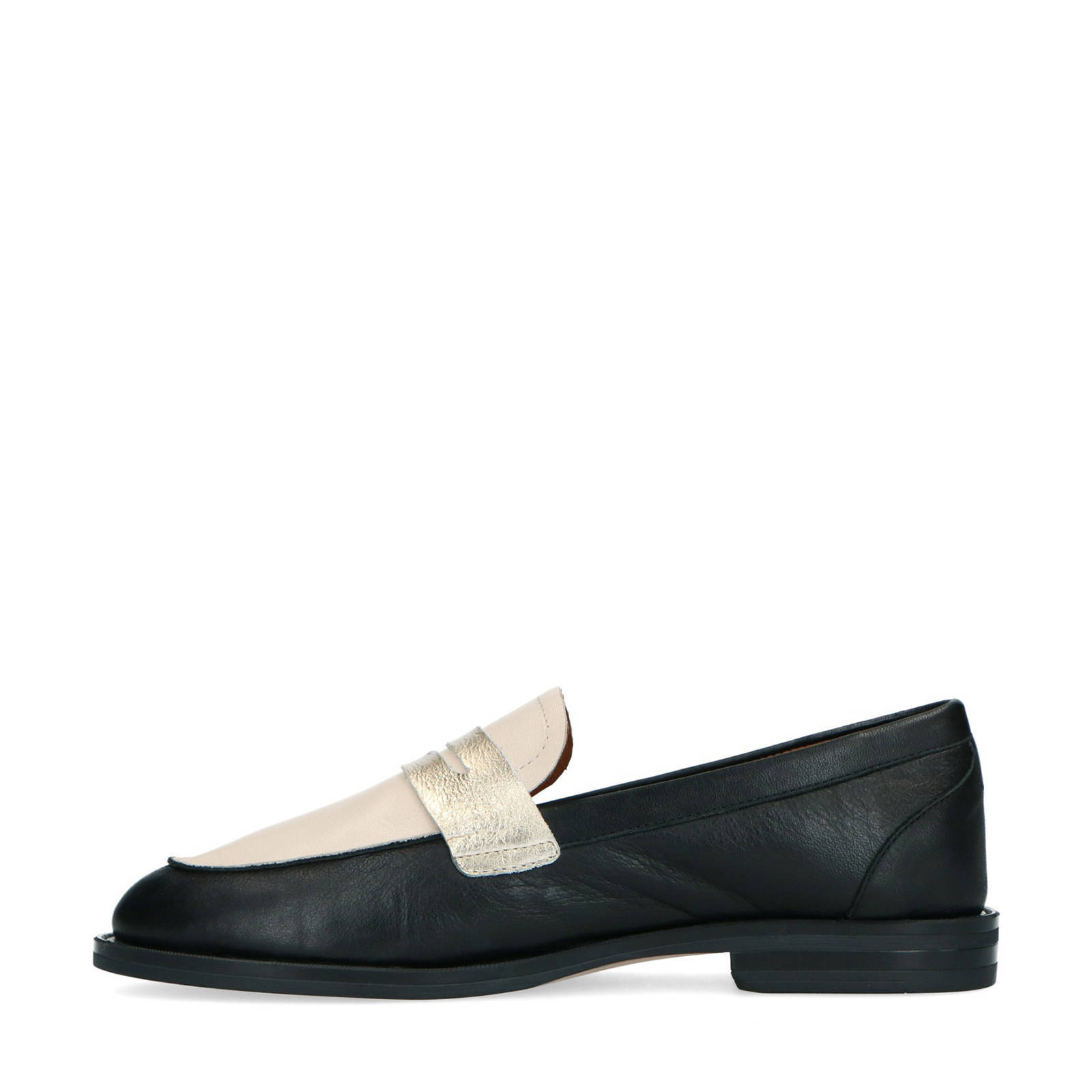 Manfield leren loafers zwart/off white/goud | wehkamp
