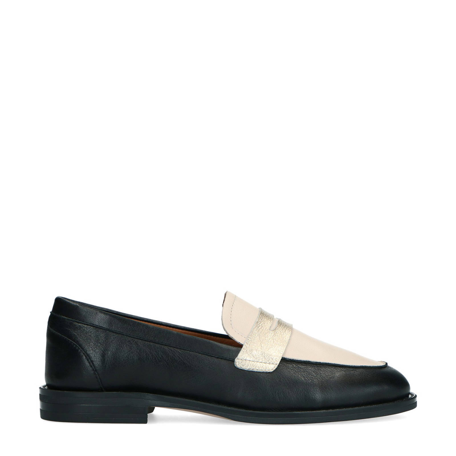 Manfield leren loafers zwart/off white/goud | wehkamp