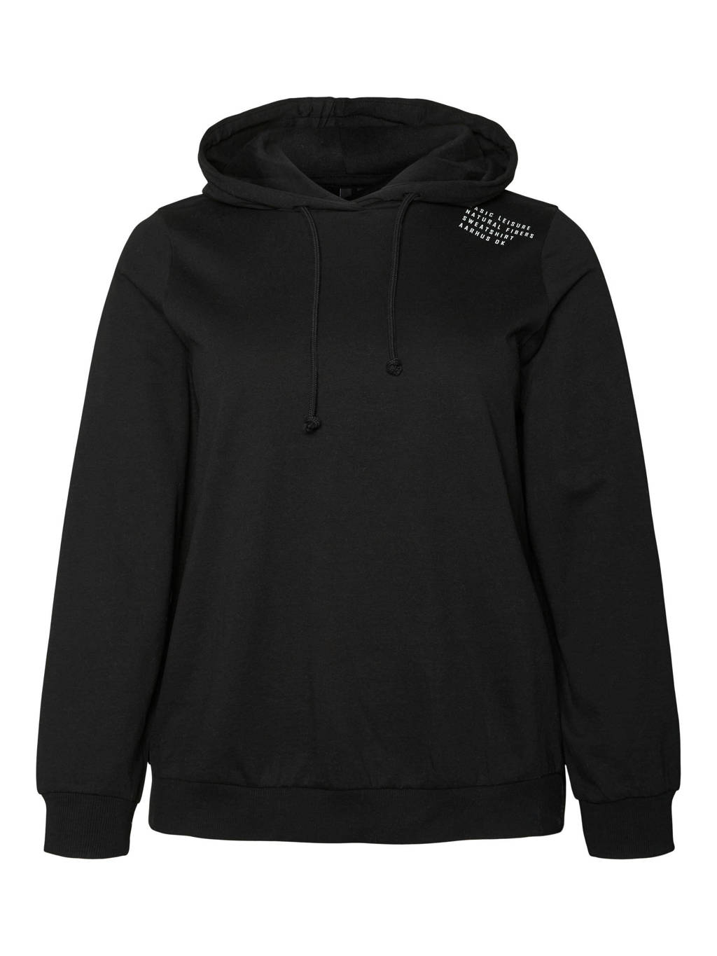Zwarte dames VERO MODA CURVE hoodie van katoen met lange mouwen, capuchon en geribde boorden