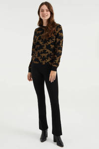 WE Fashion sweater met dierenprint zwart/oker, Zwart/oker