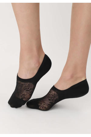 no-show sokken met bloemenmotief zwart