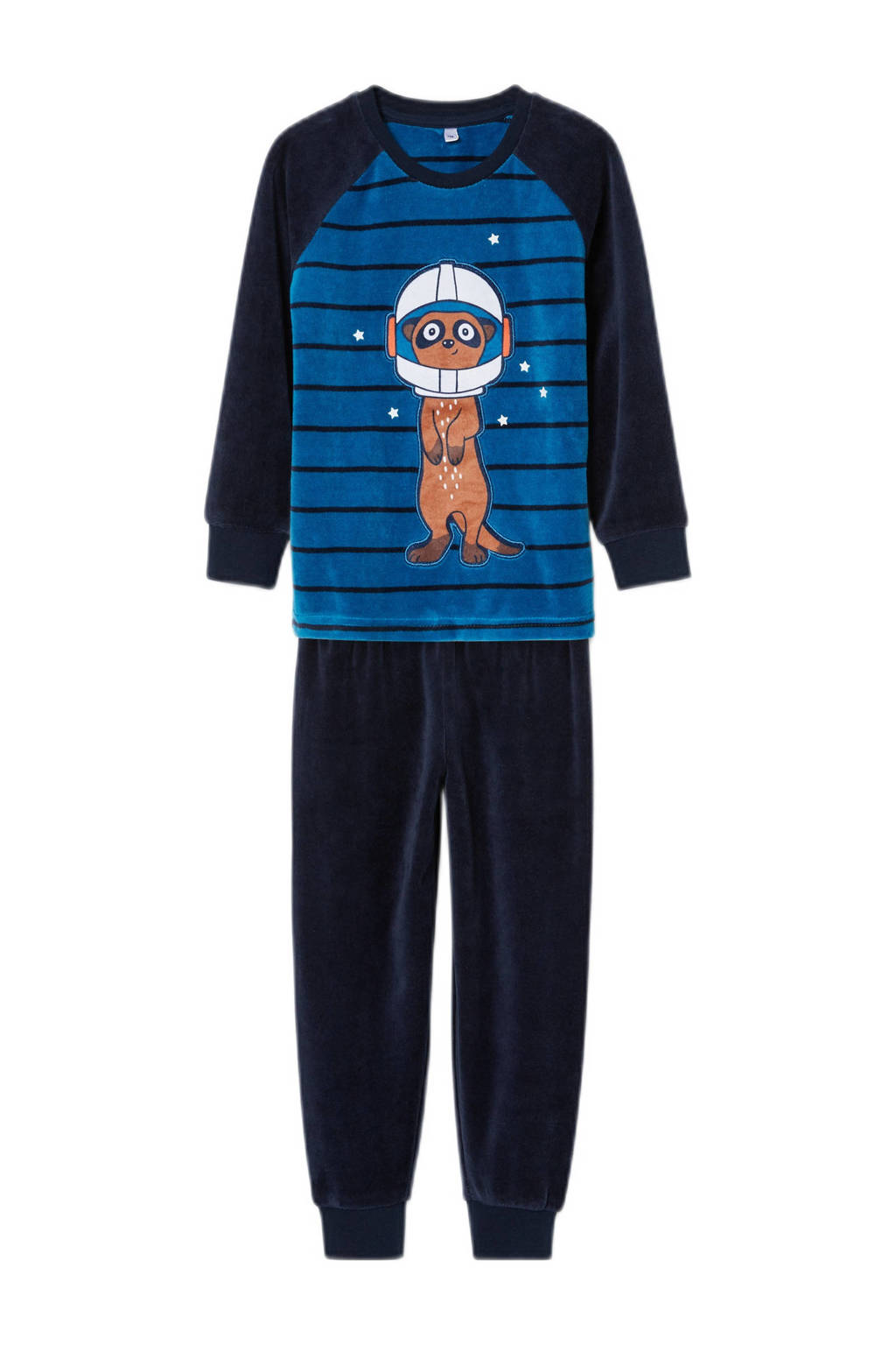 C&A   velours pyjama met printopdruk donkerblauw, Donkerblauw