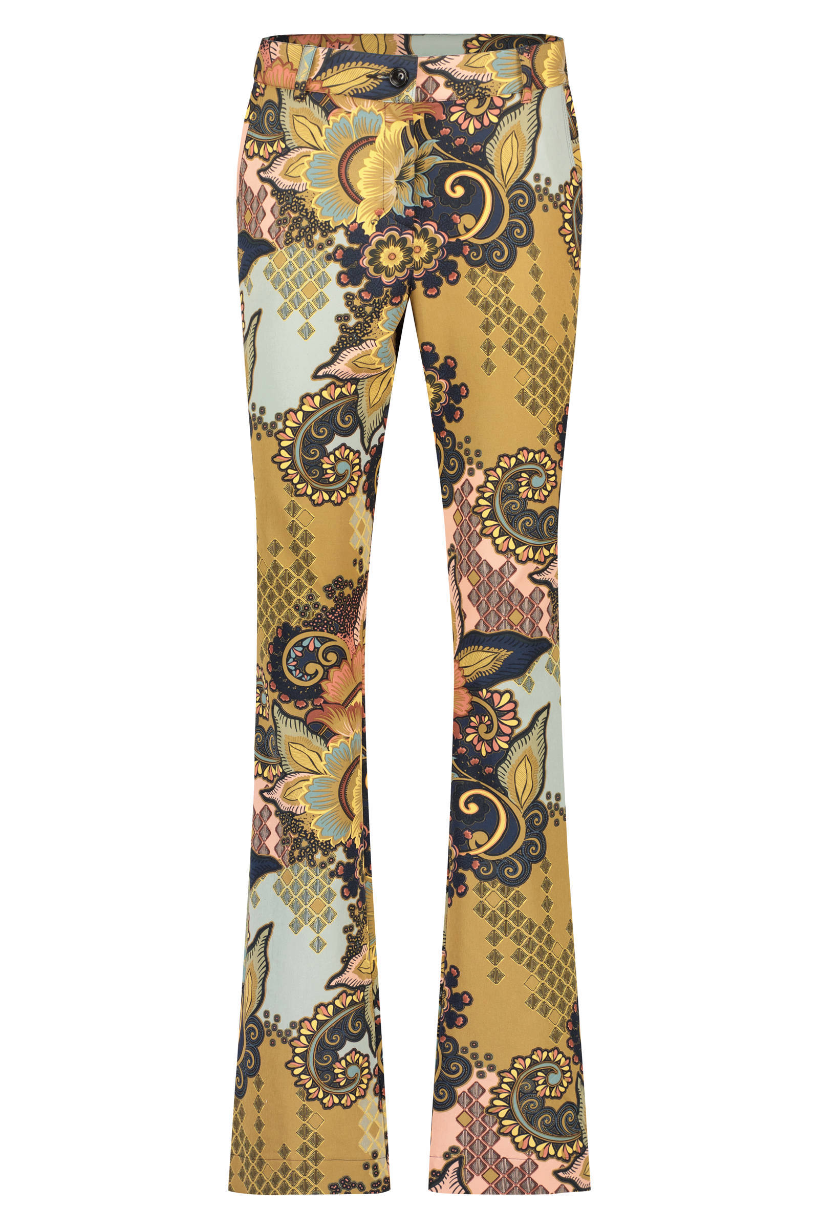 Didi gebloemde flared broek Viaggio van travelstof oker/multi | wehkamp