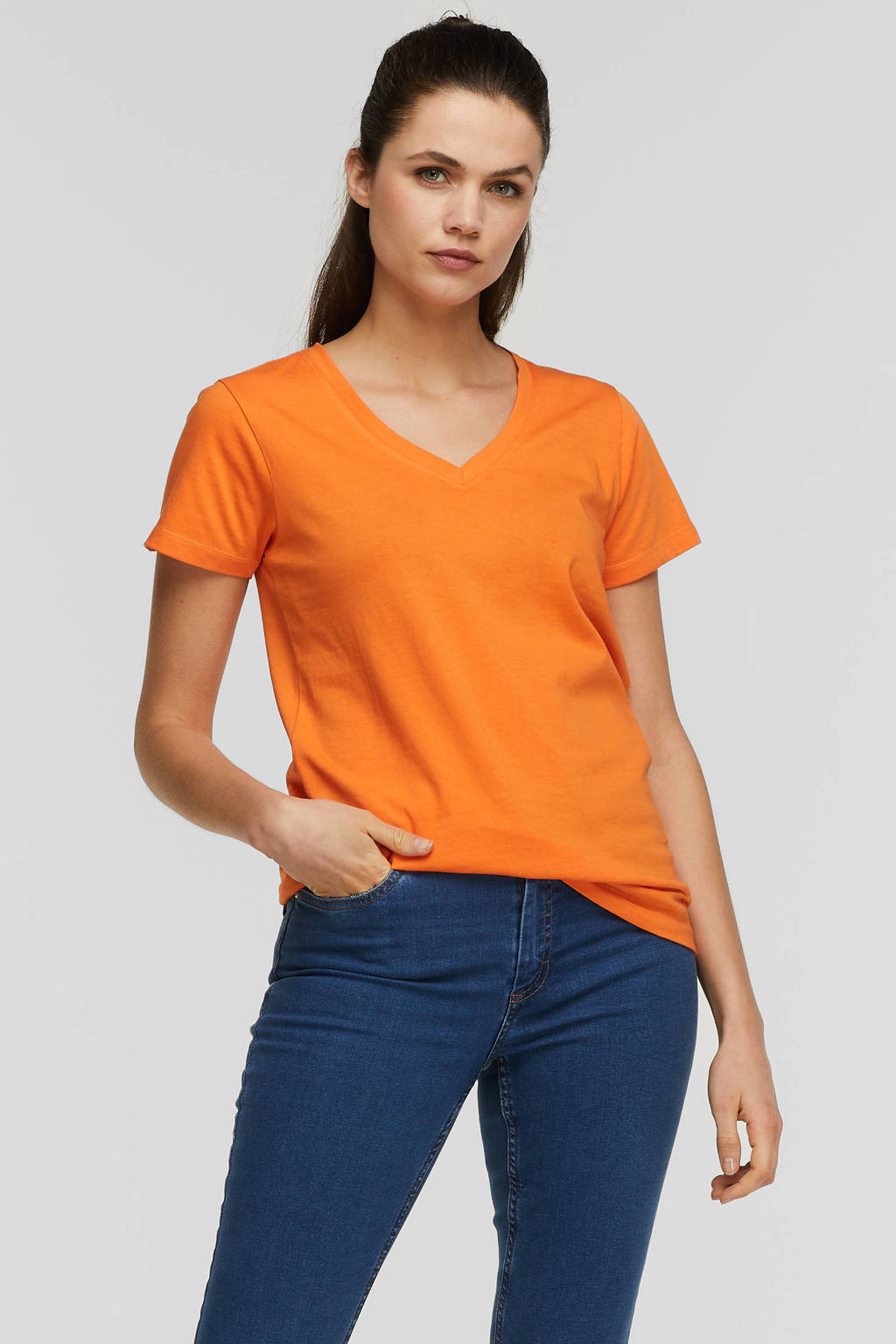 Meander olie Bank anytime T-shirt met V-hals oranje | wehkamp