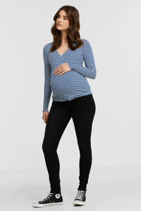 Donkerblauwe dames PIECES Maternity skinny zwangerschapsjeans van stretchdenim met regular waist en rits- en knoopsluiting