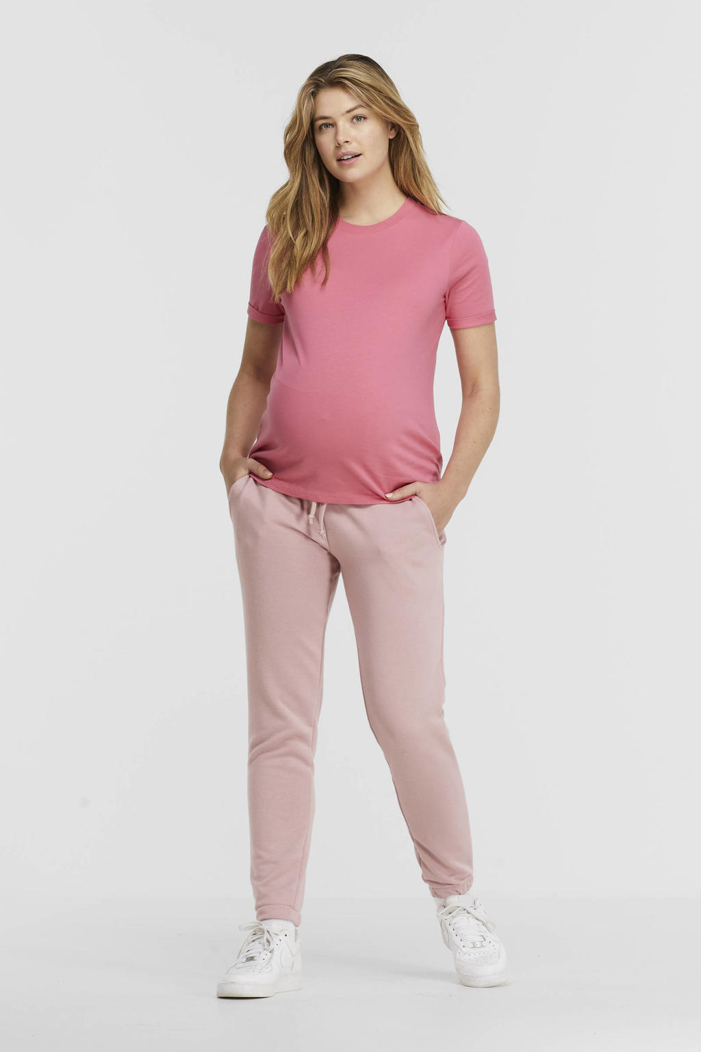 Roze dames PIECES Maternity zwangerschapsshirt van biologisch katoen met korte mouwen en ronde hals