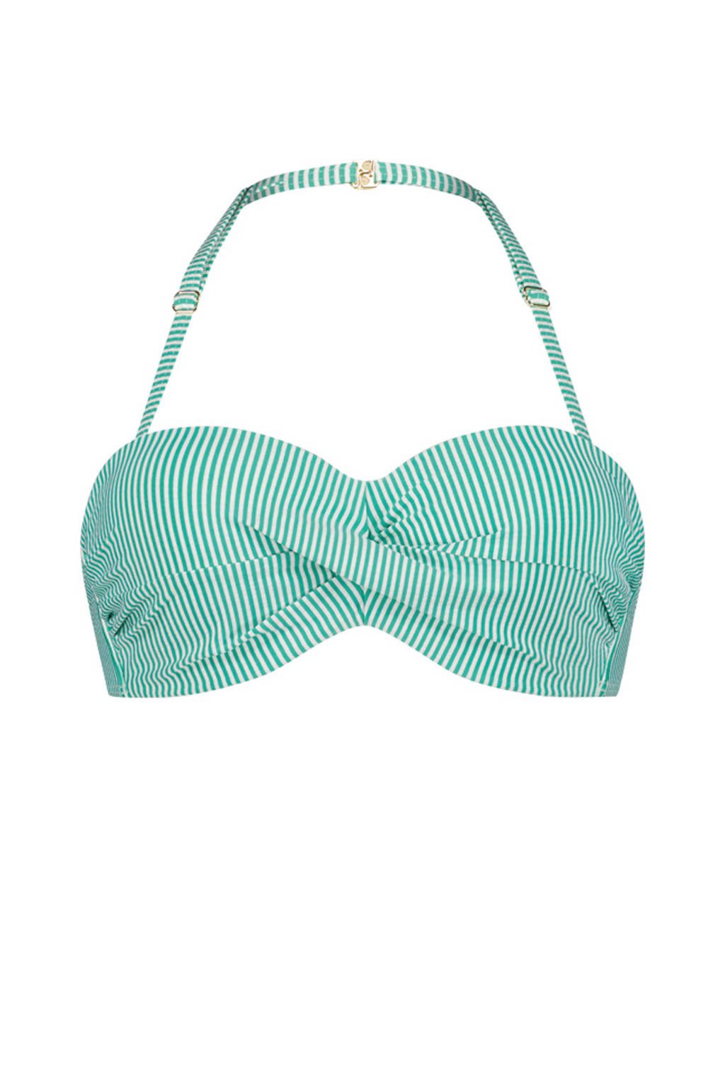 Cyell gestreepte strapless bandeau bikinitop Sunny Vibes groen/wit