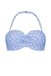 Cyell strapless bandeau bikinitop Just Dot lichtblauw/wit