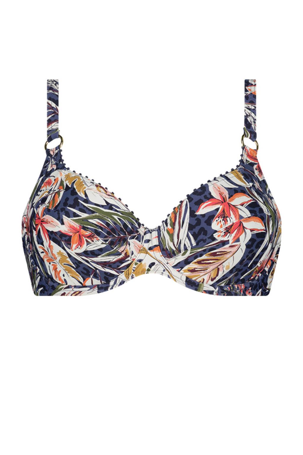 Cyell beugel bikinitop Botanic Beauty met all over print donkerblauw/wit/oranje, Donkerblauw/wit/oranje