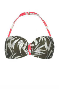 Cyell strapless bandeau bikinitop Nature Love met all over print groen/wit, Groen/wit