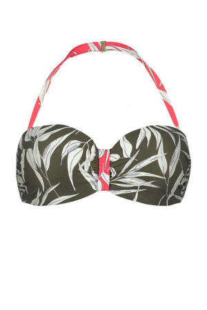 strapless bandeau bikinitop Nature Love met all over print groen/wit