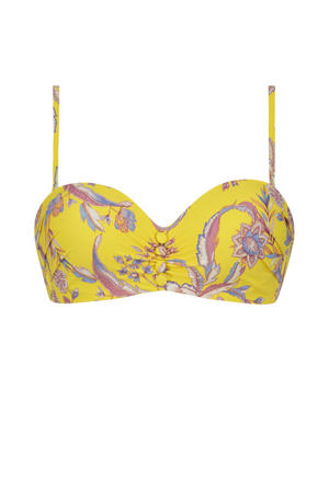 strapless bandeau bikinitop Bali Batik geel/blauw/roze