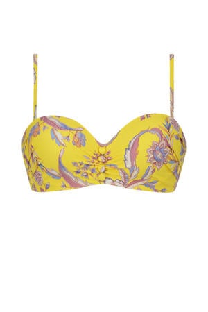 voorgevormde strapless bandeau bikinitop Bali Batik geel/blauw/roze
