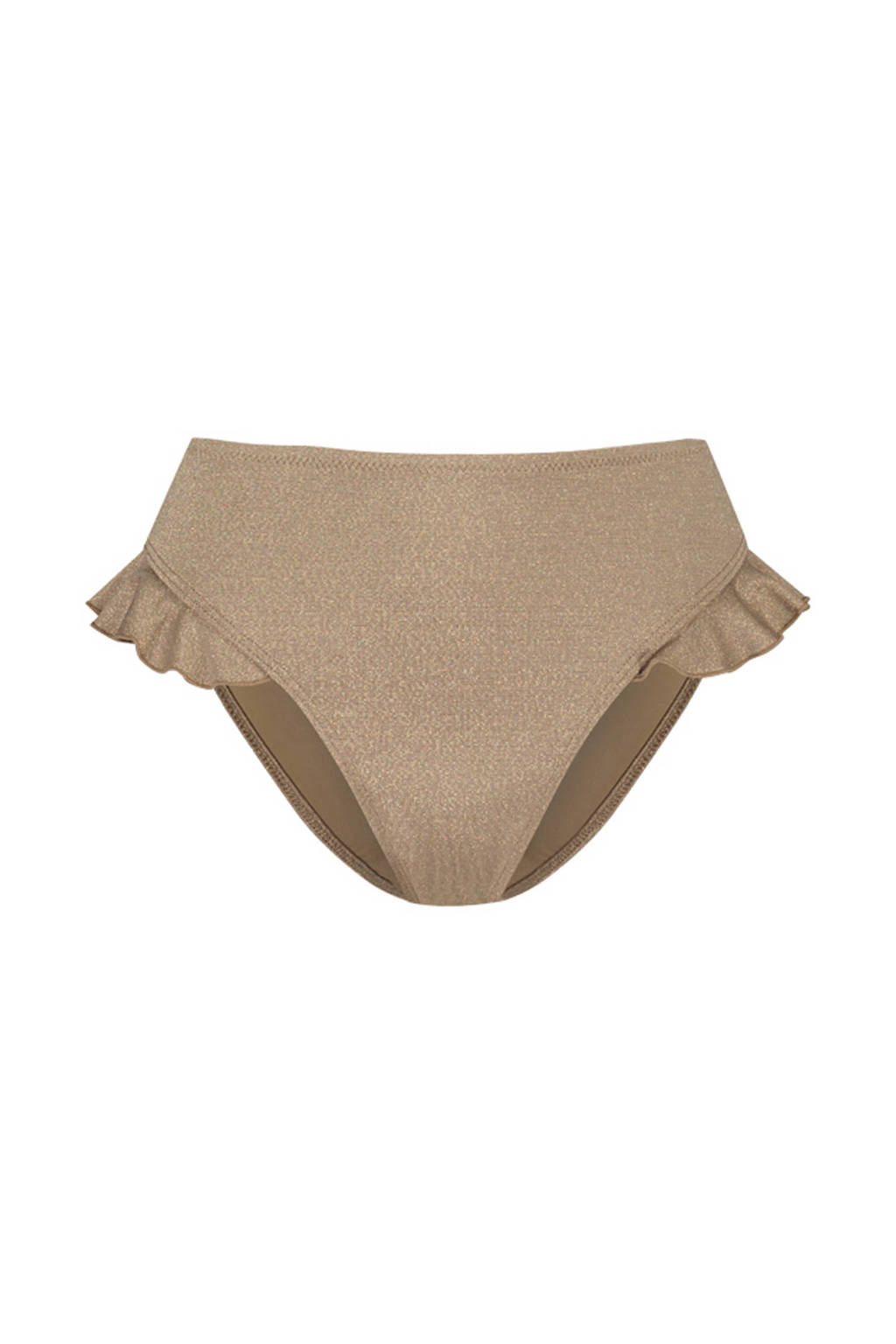 Cyell high waist bikinibroekje Sunset Sparkle met ruches en lurex goud