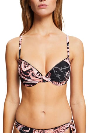 voorgevormde beugel bikinitop met paisley print zwart/roze