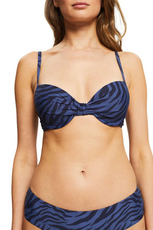 beugel bikinitop met zebraprint blauw/zwart