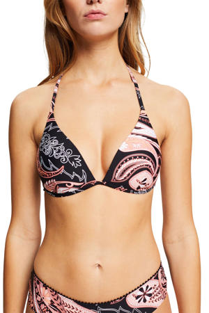triangel bikinitop met paisley print zwart/roze