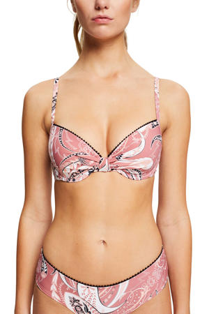 voorgevormde beugel bikinitop met paisley print roze/wit