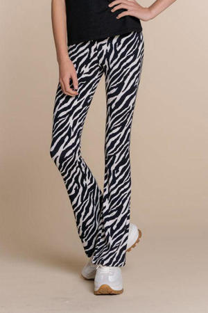 flared broek met zebraprint zwart/ivoor