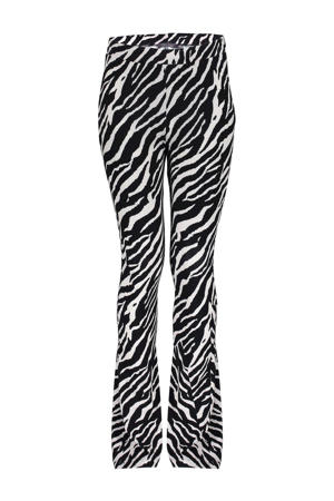 flared broek met zebraprint zwart/ivoor