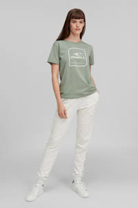Groene dames O'Neill T-shirt van biologisch katoen met korte mouwen en ronde hals