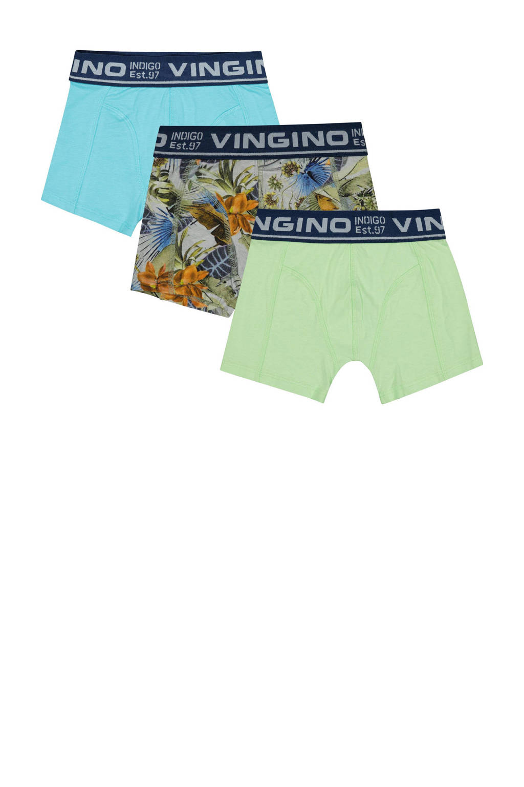 Vingino   boxershort Soft Flower - set van 3 lichtblauw/groen