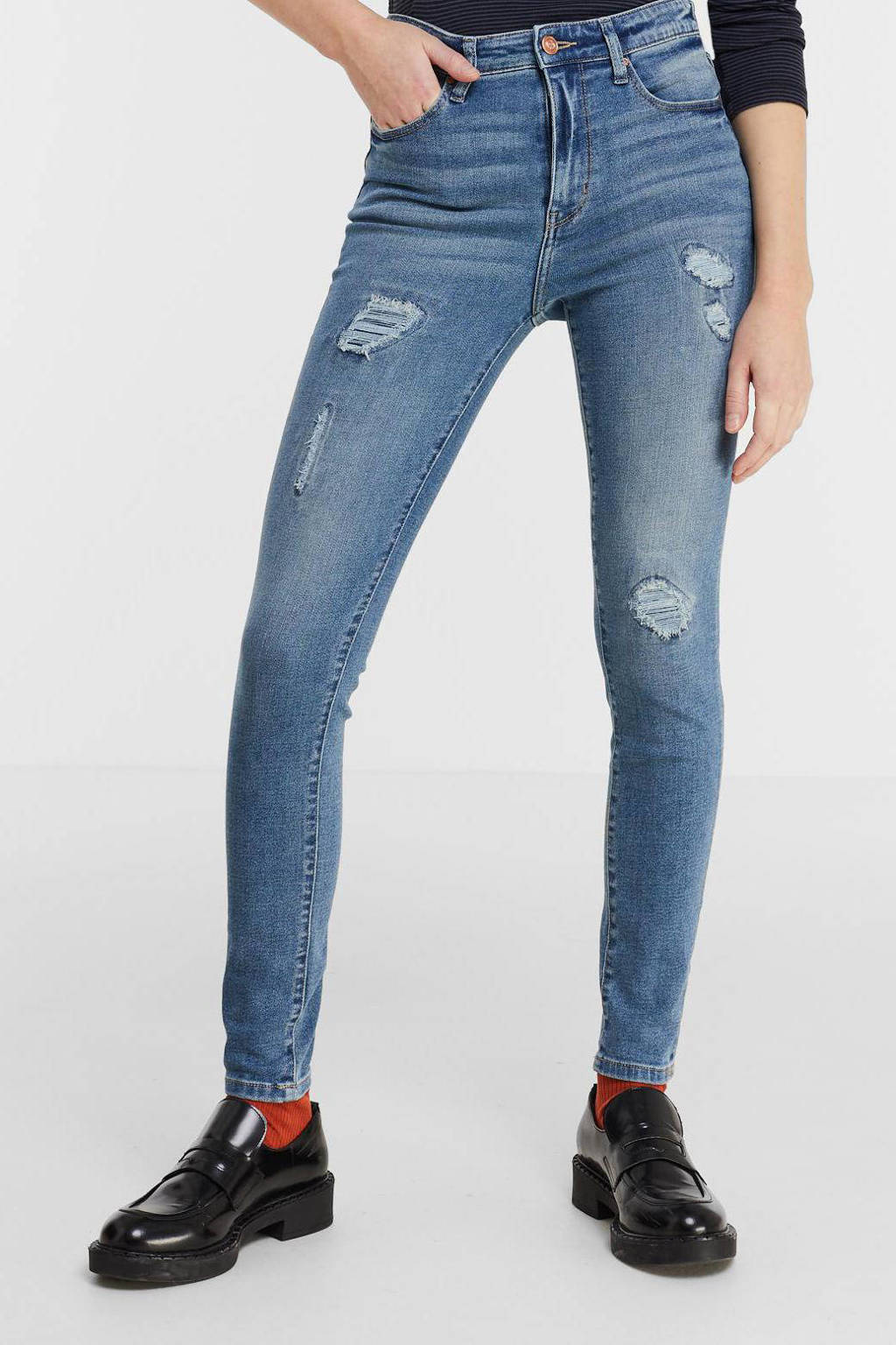 Blauwe dames Raizzed skinny jeans Blossom van stretchdenim met regular waist en rits- en knoopsluiting