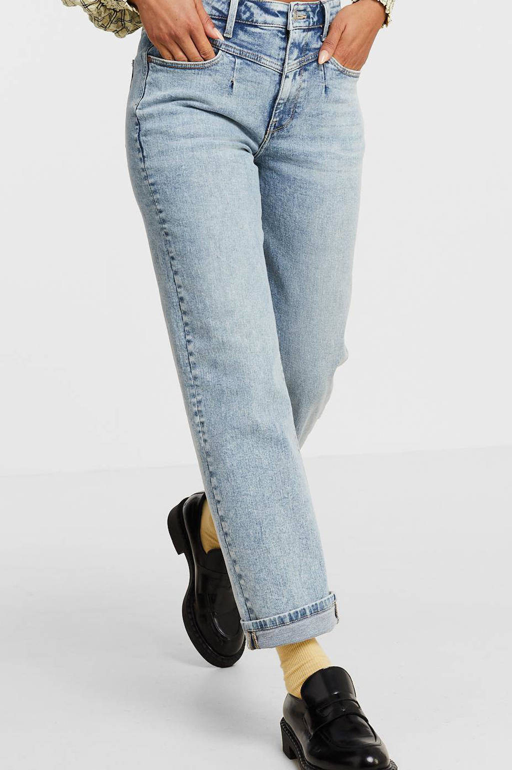 Lichtblauwe dames Raizzed straight fit jeans Dawn Yoke stone van stretchdenim met regular waist en rits- en knoopsluiting
