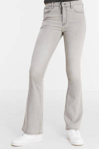 Grijze dames Raizzed high waist flared jeans Sunrise stone van stretchdenim met rits- en knoopsluiting