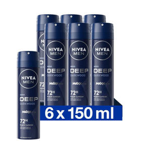 NIVEA MEN DEEP Darkwood Anti-Transpirant Spray - 6 x 150 ml - voordeelverpakking