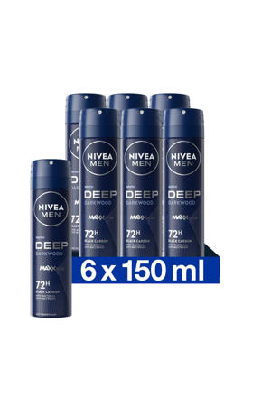 NIVEA MEN DEEP Darkwood Anti-Transpirant Spray - 6 x 150 ml - voordeelverpakking