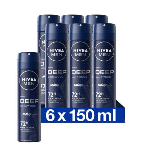 Wehkamp NIVEA FOR MEN NIVEA MEN DEEP Darkwood Anti-Transpirant Spray - 6 x 150 ml - voordeelverpakking aanbieding