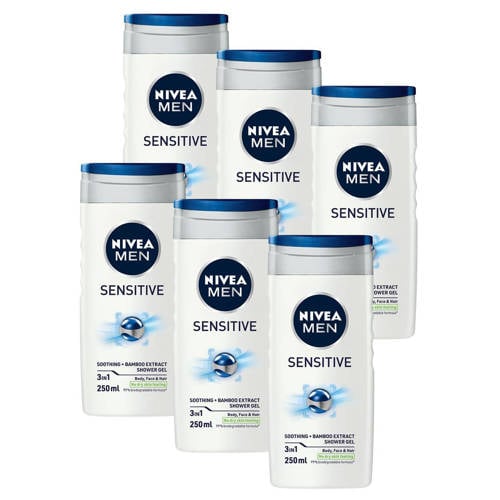 NIVEA FOR MEN Sensitive douchegel - 6 x 250 ml - voordeelverpakking afbeelding