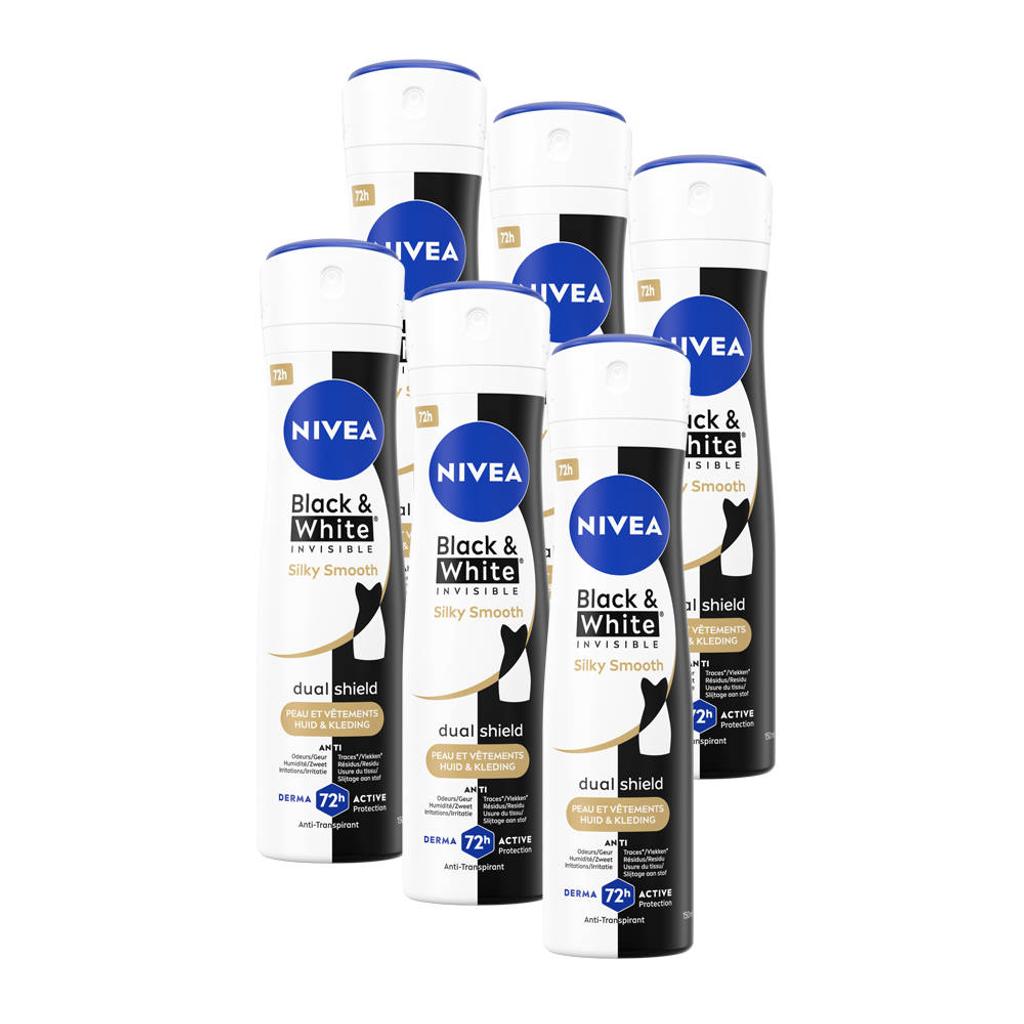 NIVEA Black & White Silky Smooth deodorant spray - 6 x 150ml - voordeelverpaking