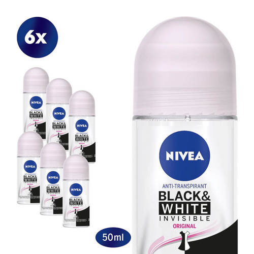NIVEA Invisible Black & White Clear deodorant roller - 6 x 50 ml - voordeelverpakking