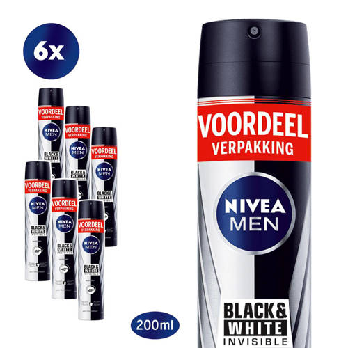 NIVEA Invisible for Black & White Power deodorant spray - 6 x 200 ml - voordeelverpakking