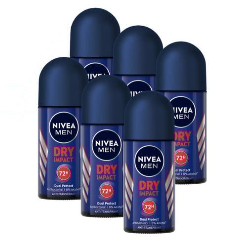 Wehkamp NIVEA FOR MEN Dry Impact deodorant roller - 6 x 50 ml - voordeelverpakking aanbieding