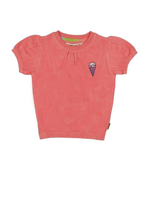 badstof T-shirt Ninneke met printopdruk perzik roze