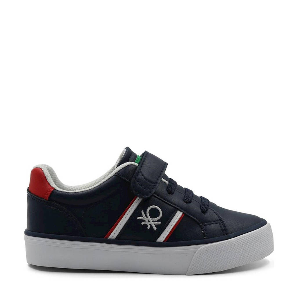 Donkerblauwe jongens Benetton Crispy LTX sneakers van imitatieleer met elastische veter- met klittenbandsluiting