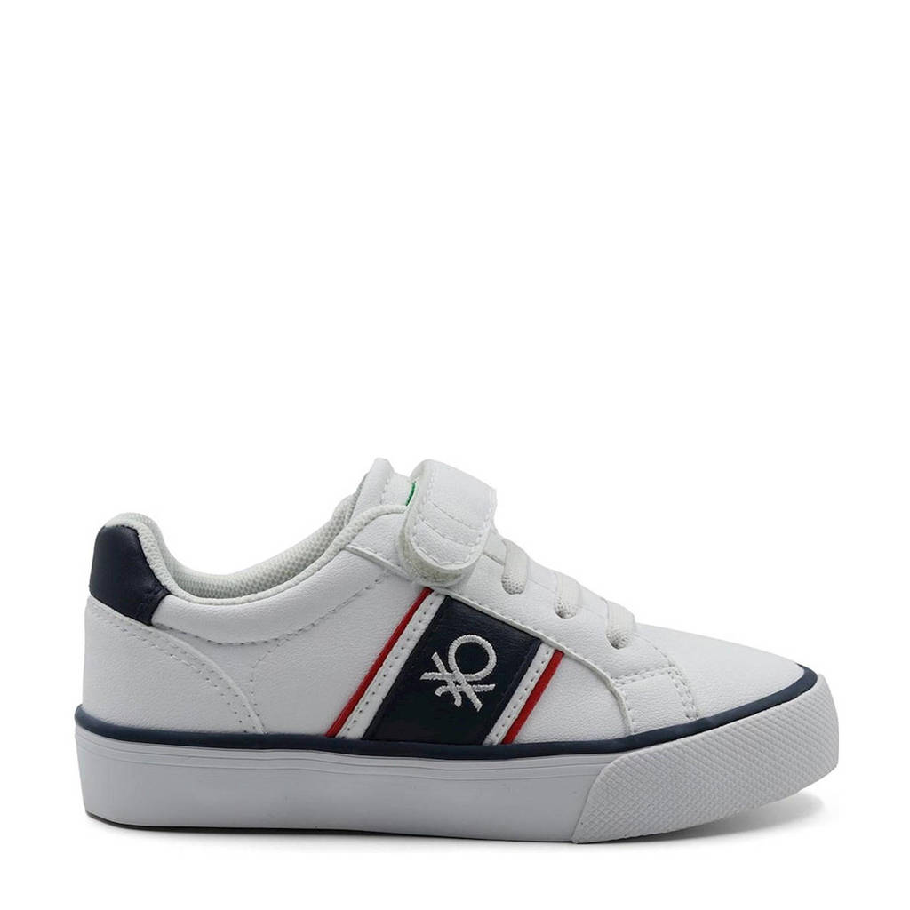 Witte jongens Benetton Crispy LTX sneakers van imitatieleer met elastische veter- met klittenbandsluiting