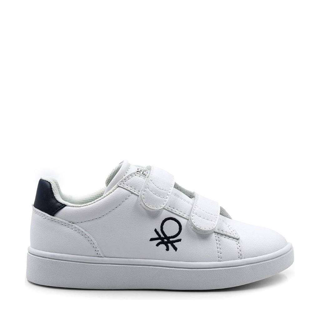 Wit en donkerblauwe jongens Benetton Label LTX sneakers van imitatieleer met klittenband en logo