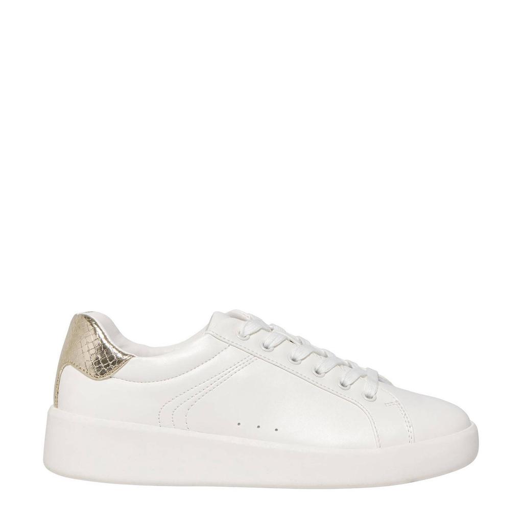 Witte dames ONLY ONLSOUL-4 sneakers van imitatieleer/voering: imitatieleer met veters