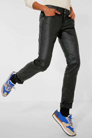 coated slim fit broek zwart