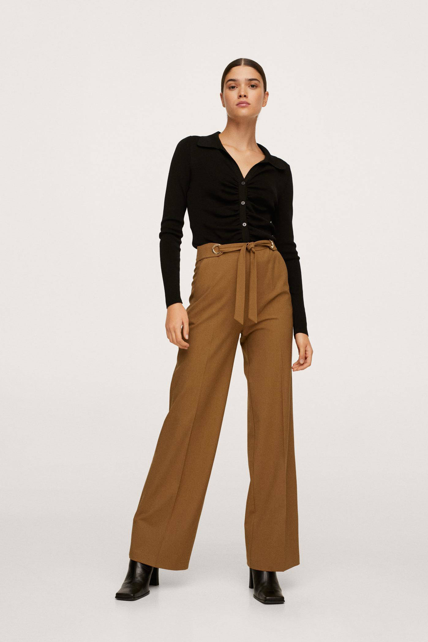 Mango high waist wide leg broek bruin | wehkamp