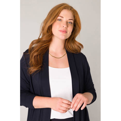 Base Level Curvy fijngebreid vest Ayla Long donkerblauw afbeelding