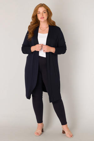 fijngebreid vest Ayla Long donkerblauw